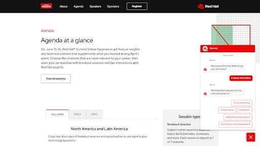 Chatbot on the Red Hat event page