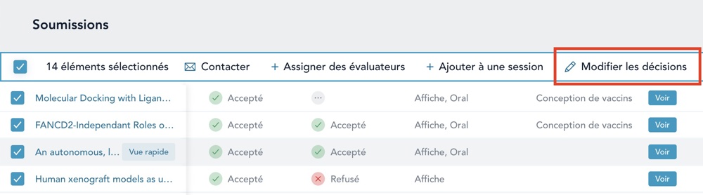 Modification en bloc des types de décision