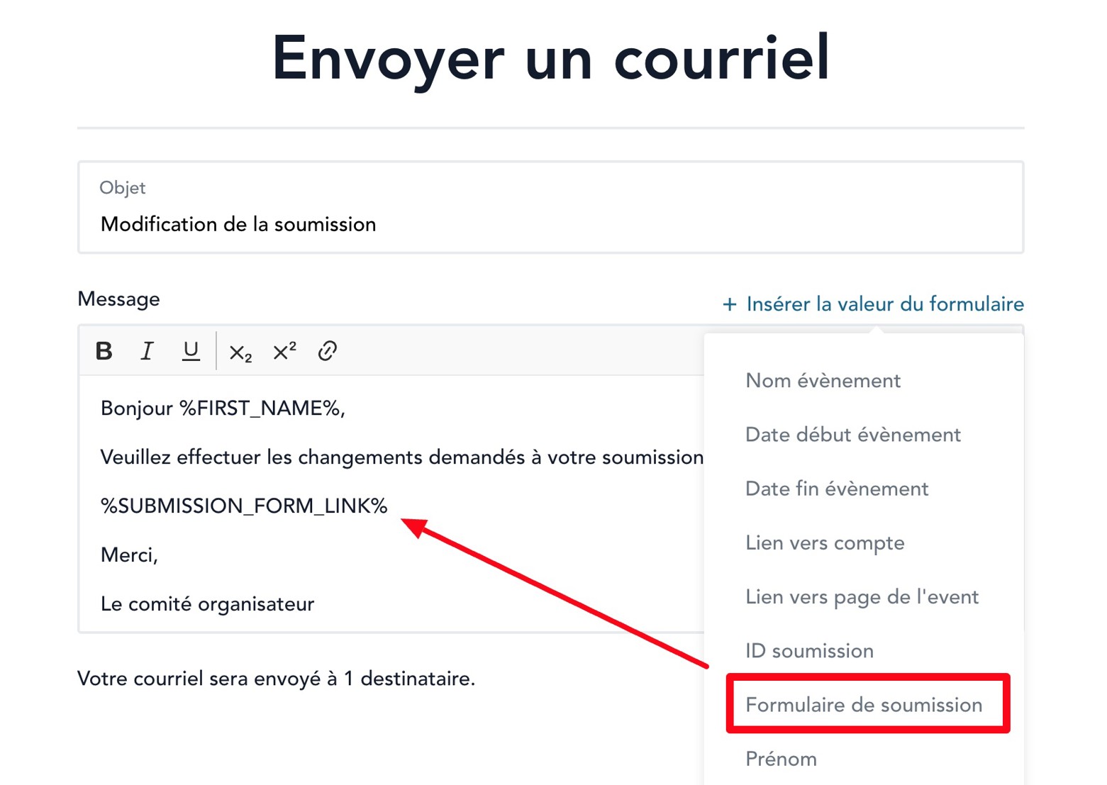 Variables de courriel